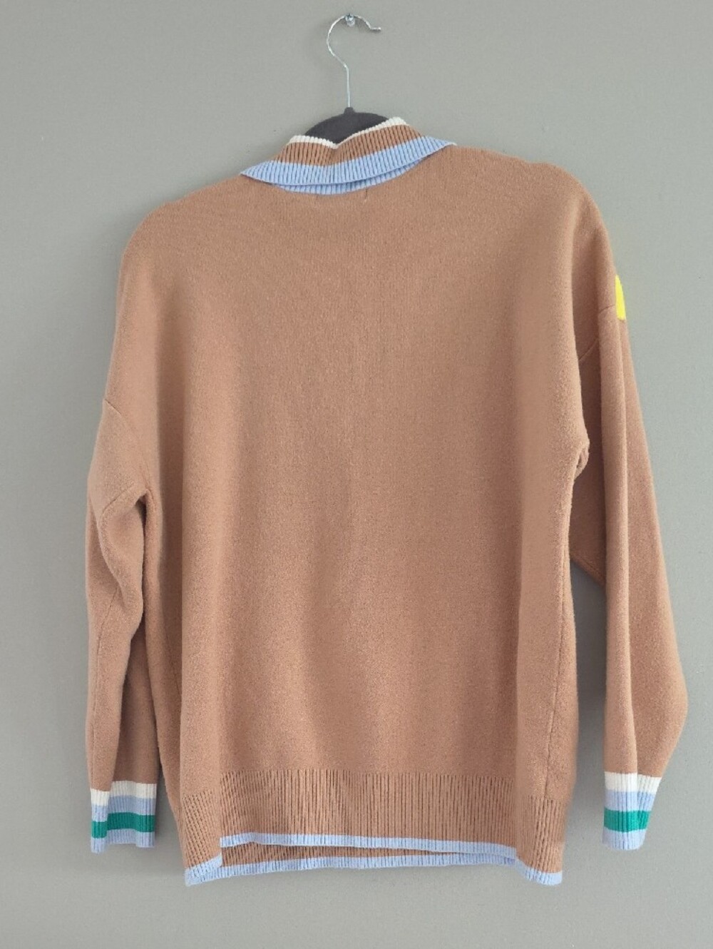 Avara Tan Pullover Sweater with Yellow Chevron - Picture 3 of 3